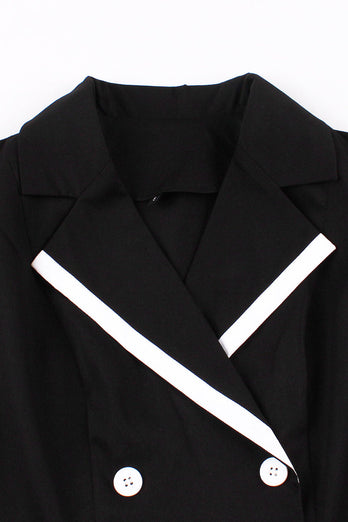 Black V Neck A Line 1950s Dress With Short Sleeves
