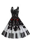 Black Sleeveless Printed 1950s Dress