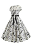 A Line Printed Swing 1950s Dresss