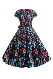 A Line Printed Swing 1950s Dresss