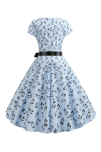 A Line Printed Swing 1950s Dresss