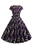 A Line Printed Swing 1950s Dresss