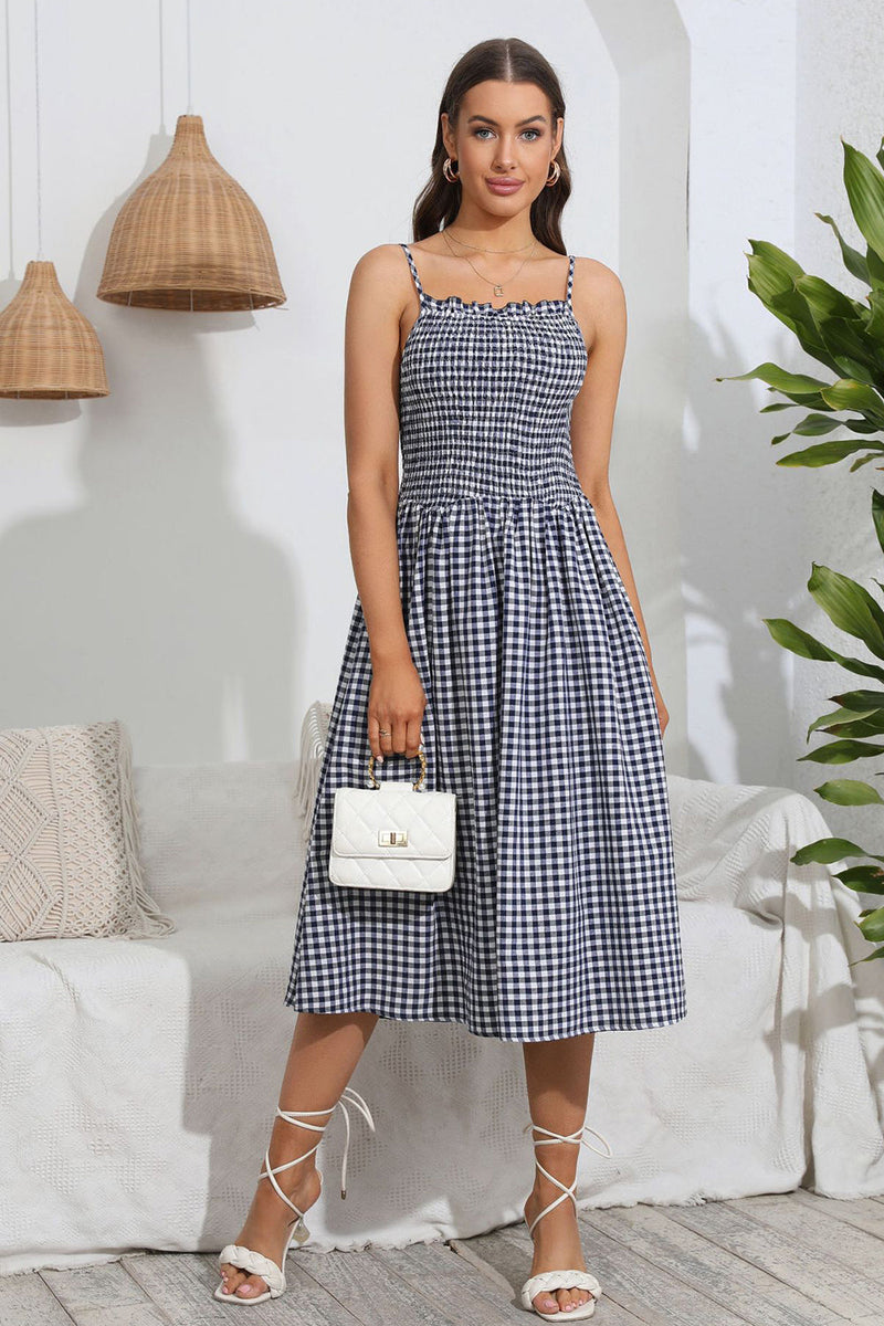 Load image into Gallery viewer, Plaid A Line Summer Dress with Pleated