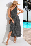 One Shoulder Black Printed Summer Dress