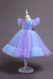 Purple Cap Sleeves Sequins A Line Girls Party Dresses