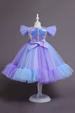 Purple Cap Sleeves Sequins A Line Girls Party Dresses