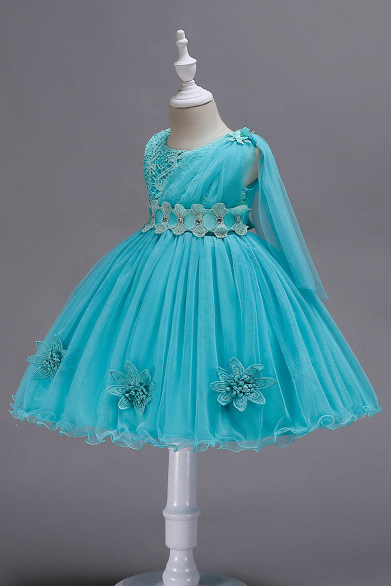 Load image into Gallery viewer, Blue A Line Bowknot Girls Party Dresses With 3D Flowers