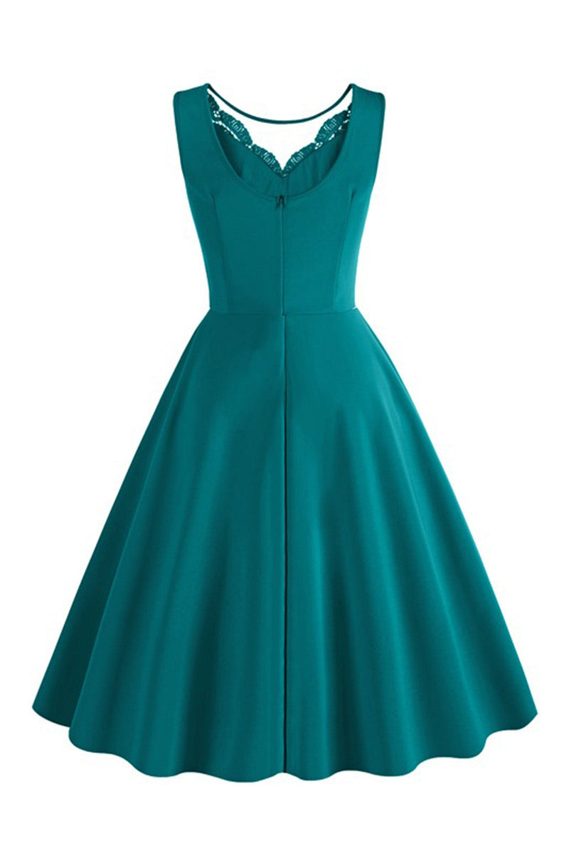 Load image into Gallery viewer, Lake Blue Sleeveless V Neck 1950s Dress