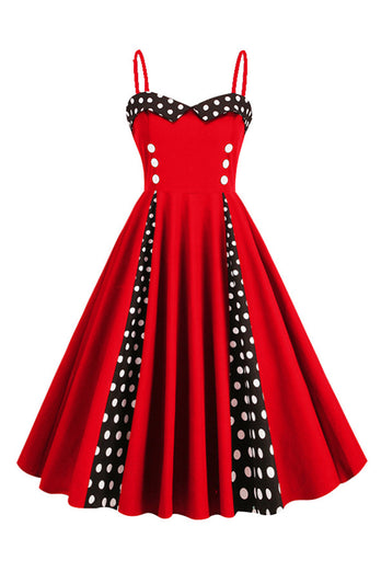 Light Blue Polka Dots Spaghetti Straps 1950s Dress