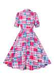 Pink Button Half Sleeves Plaid 1950s Dress