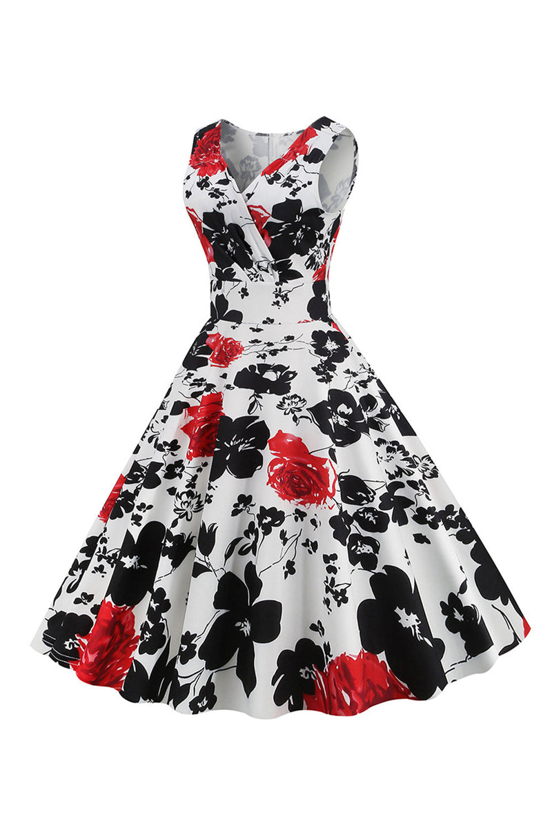 Load image into Gallery viewer, Floral Printed White Sleeveless Vintage Dress