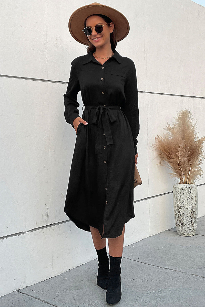 Load image into Gallery viewer, Long Sleeves A Line Black Button Summer Dress