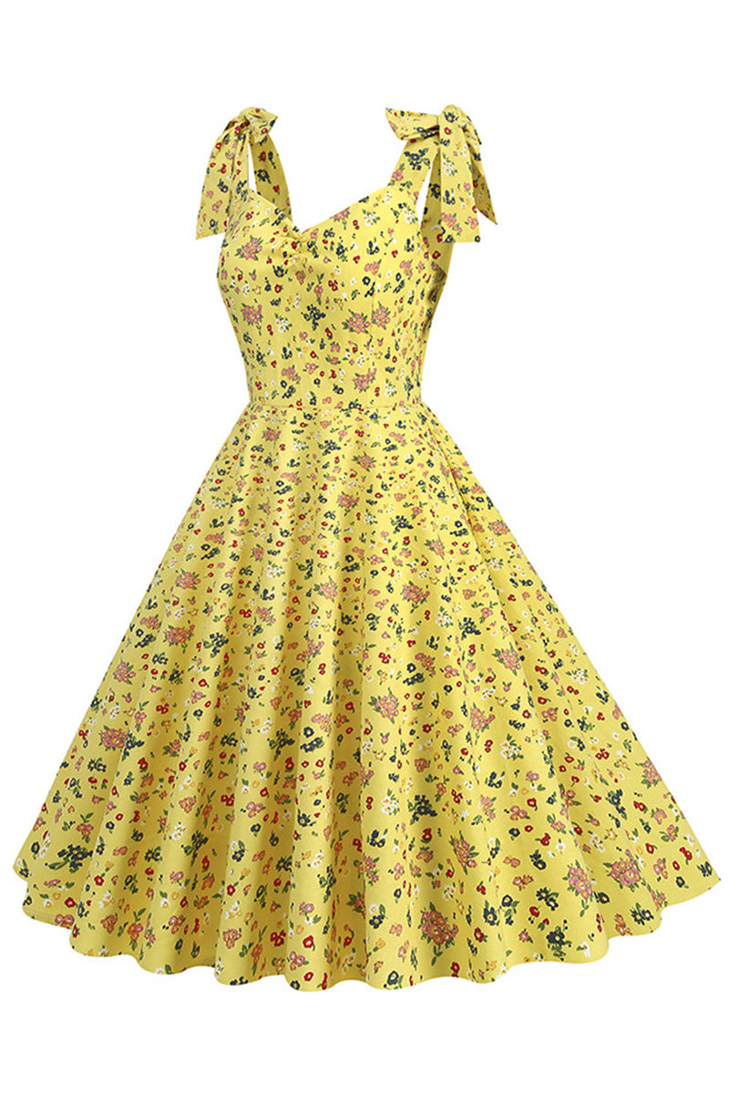 Load image into Gallery viewer, Yellow Printed Sleeveless Straps Vintage Dress