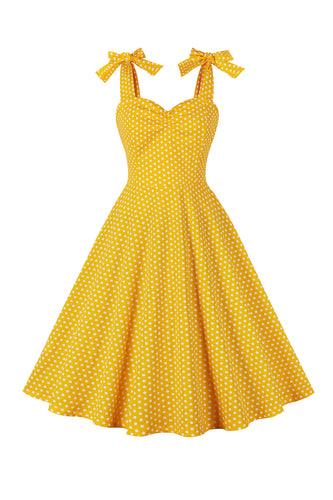 Yellow Polka Dots Sleeveless Spaghetti Straps Vintage Dress