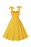 Yellow Polka Dots Sleeveless Spaghetti Straps Vintage Dress