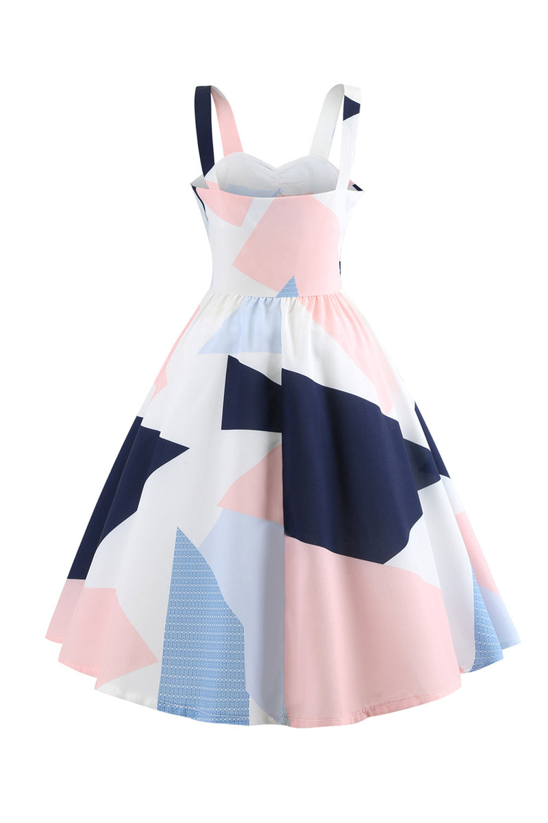 Load image into Gallery viewer, White Spaghetti Straps Geometric Printed 1950s Dress