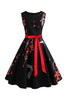 Load image into Gallery viewer, Black Sleeveless Printed Swing Vintage Dress