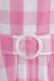 Pink Halter Plaid Sleeveless 1950s Dress With Belt