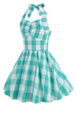 Halter Plaid Sleeveless Pink Vintage Girl Dresses