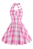 Halter Plaid Sleeveless Pink Vintage Girl Dresses