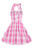 Load image into Gallery viewer, Halter Plaid Sleeveless Pink Vintage Girl Dresses