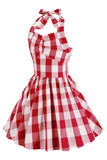 Halter Plaid Sleeveless Pink Vintage Girl Dresses