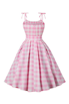 Pink Plaid Pin Up Vintage 1950s Dress