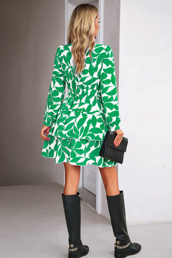 Black Long Sleeves Printed Casual Dress
