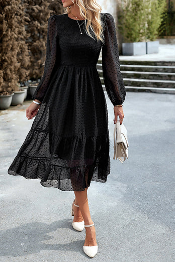 Pink A-Line Long Sleeves Midi Casual Dress