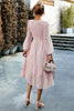 Load image into Gallery viewer, Pink A-Line Long Sleeves Midi Casual Dress