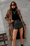 Brown Leopard Printed Faux Fur Long Women Coat