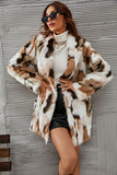 Yellow Leopard Printed Faux Fur Midi Women Coat