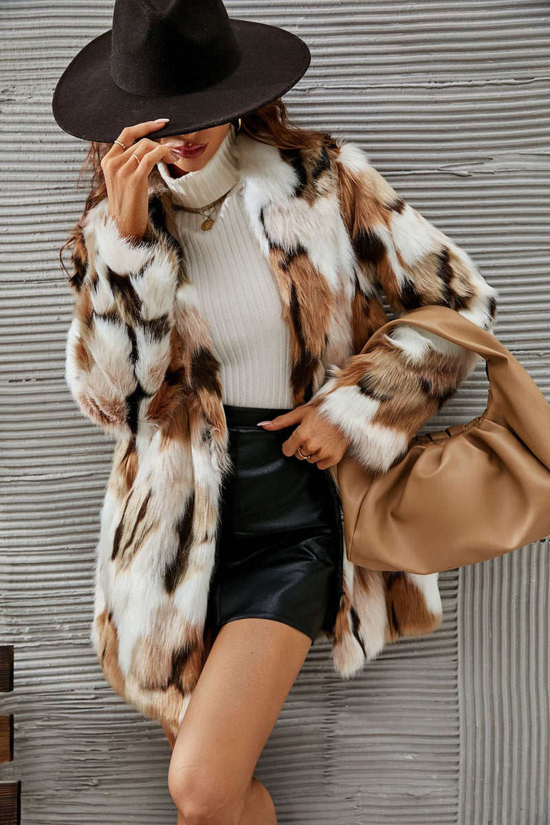 Load image into Gallery viewer, Yellow Leopard Printed Faux Fur Midi Women Coat