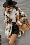 Yellow Leopard Printed Faux Fur Midi Women Coat