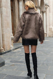 Khaki Lapel Neck Faux Fur Cropped Women Coat