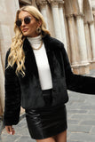 Black Shawl Lapel Cropped Women Faux Fur Coat