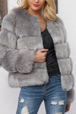 Grey Shawl Lapel Cropped Women Faux Fur Coat