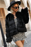 Grey Shawl Lapel Cropped Women Faux Fur Coat