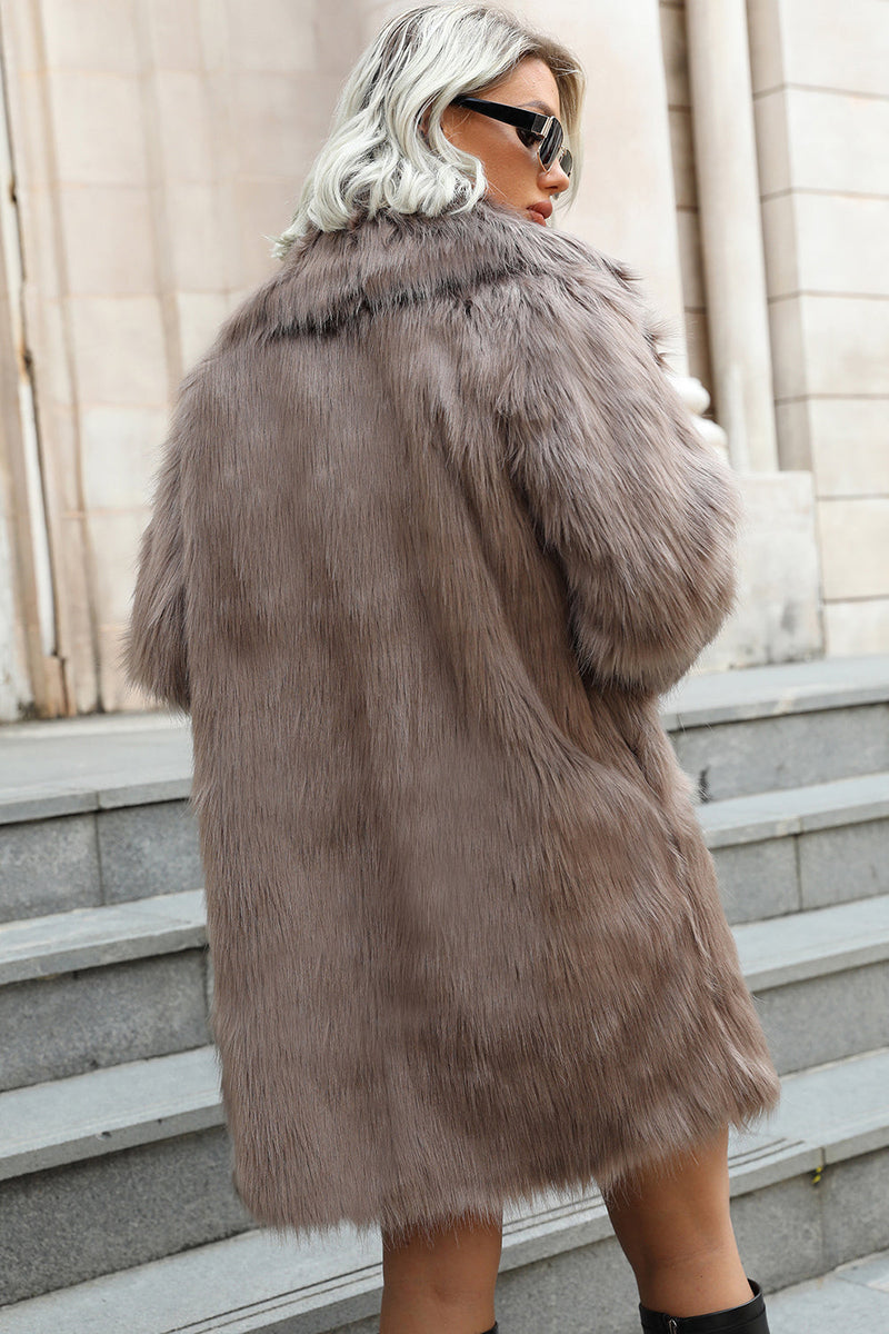 Load image into Gallery viewer, Khaki Midi Lapel Neck Women Faux Fur Coat