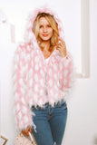 Pink Patchwork Cropped Women Faux Fur Coat