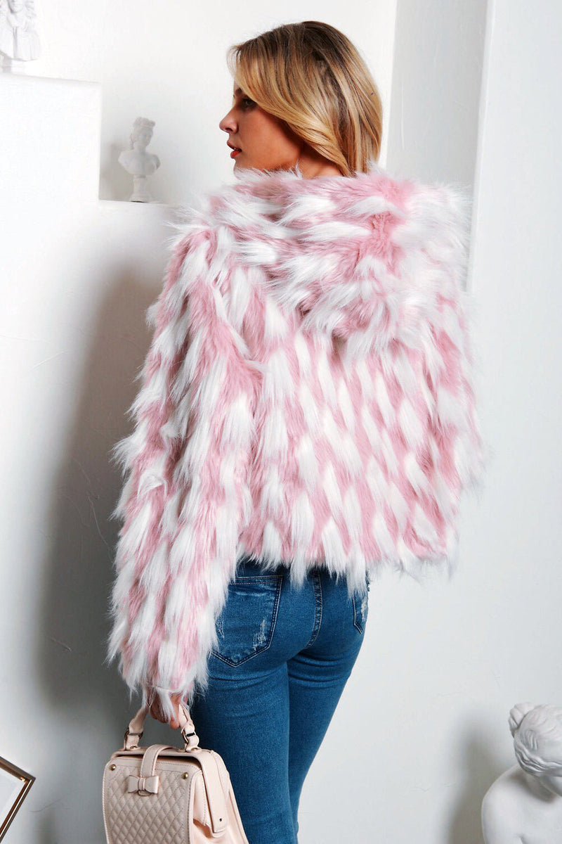 Load image into Gallery viewer, Pink Patchwork Cropped Women Faux Fur Coat