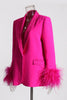 Load image into Gallery viewer, Glitter Fuchsia Shawl Lapel Women Blazer with Feathers