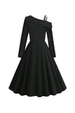 Retro Style One Shoulder Black Plaid 1950s Dress