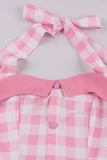 A Line Halter Neck Pink Plaid Pink 1950s Dress