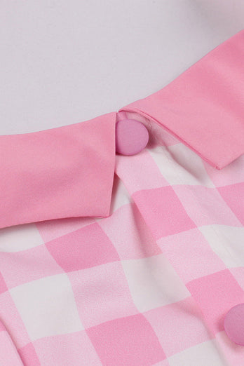 A Line Halter Neck Pink Plaid Pink 1950s Dress