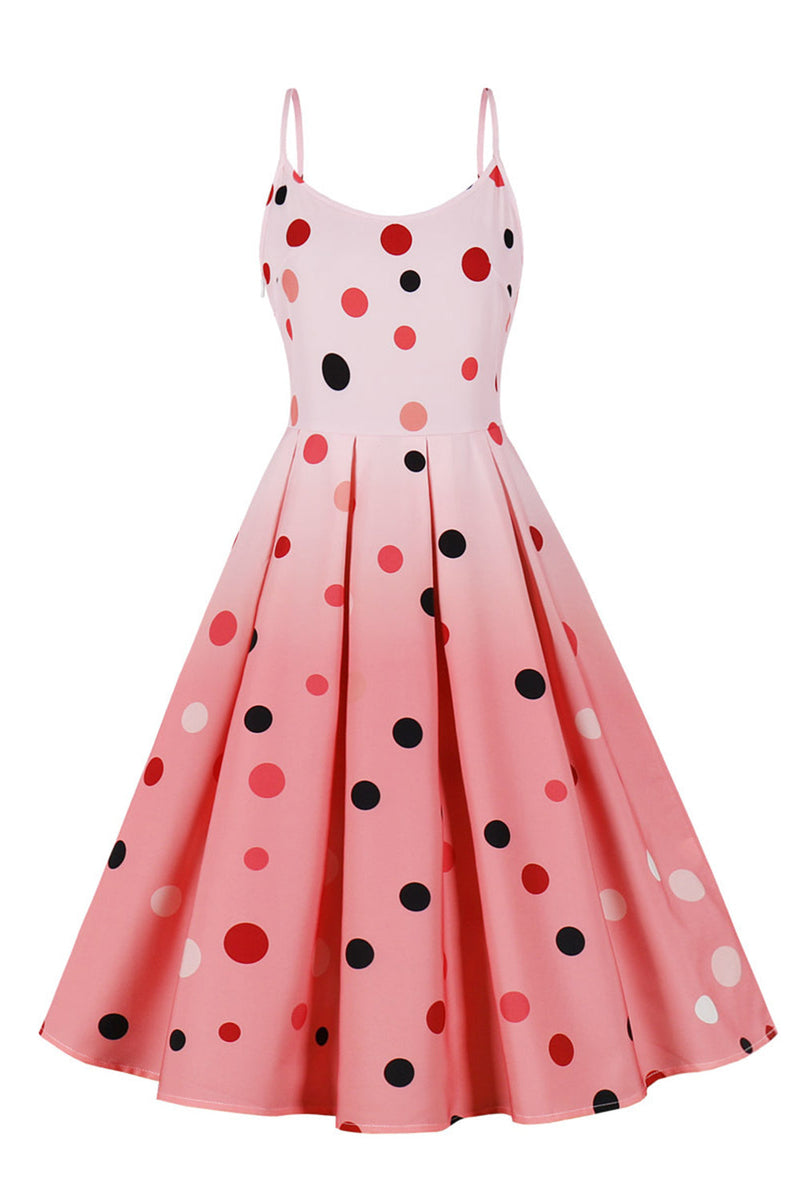 Load image into Gallery viewer, A Line Spaghetti Straps Pink Polka Dots Vintage Dress