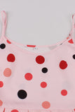 A Line Spaghetti Straps Pink Polka Dots Vintage Dress