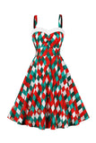 A Line Spaghetti Straps Red Christmas Vinatge Dress