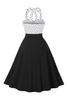 Load image into Gallery viewer, A Line Halter Neck Polka Dots Black 1950s Dress