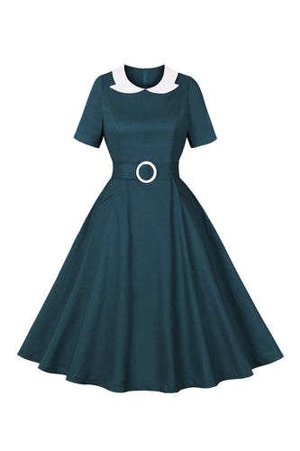 Peacock Blue A Line Swing 1950s Dress with Belt